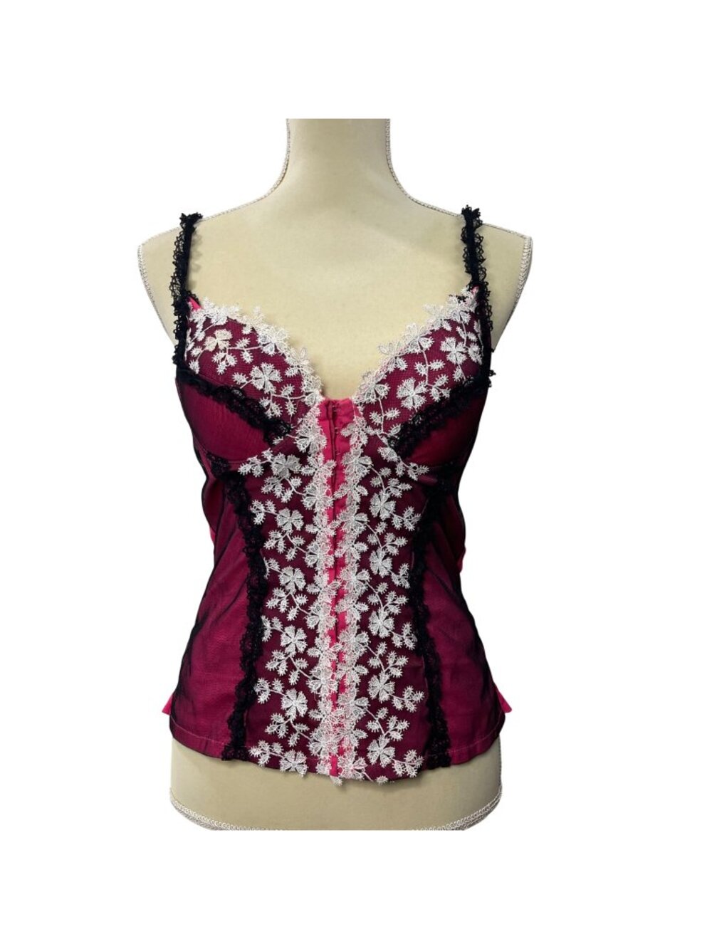 Vintage Noa Corset Bustier Women's Size Large Lace Floral Y2K Front Closure Pink
